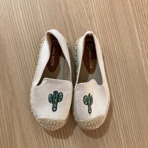 Mini Moda Espadrilles Size 4 Cactus Graphic Tan Beige GUC Flats Slip On